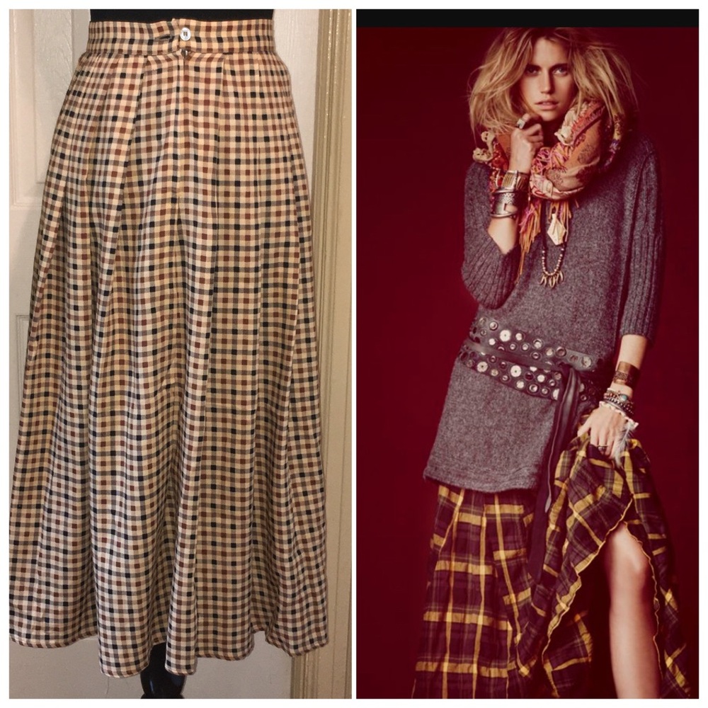 🍂🍁 Fall/Winter Vintage Calvin Klein Maxi Gingham Plaid Skirt Sz 2